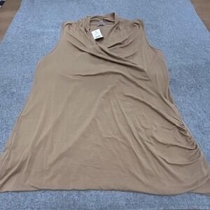 J.Jill Wearever Collection Shirt Womens Large Camel Draped Sleeveless Stretch
